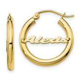 10k Yellow Gold Small Name Plate Hoop Earrings